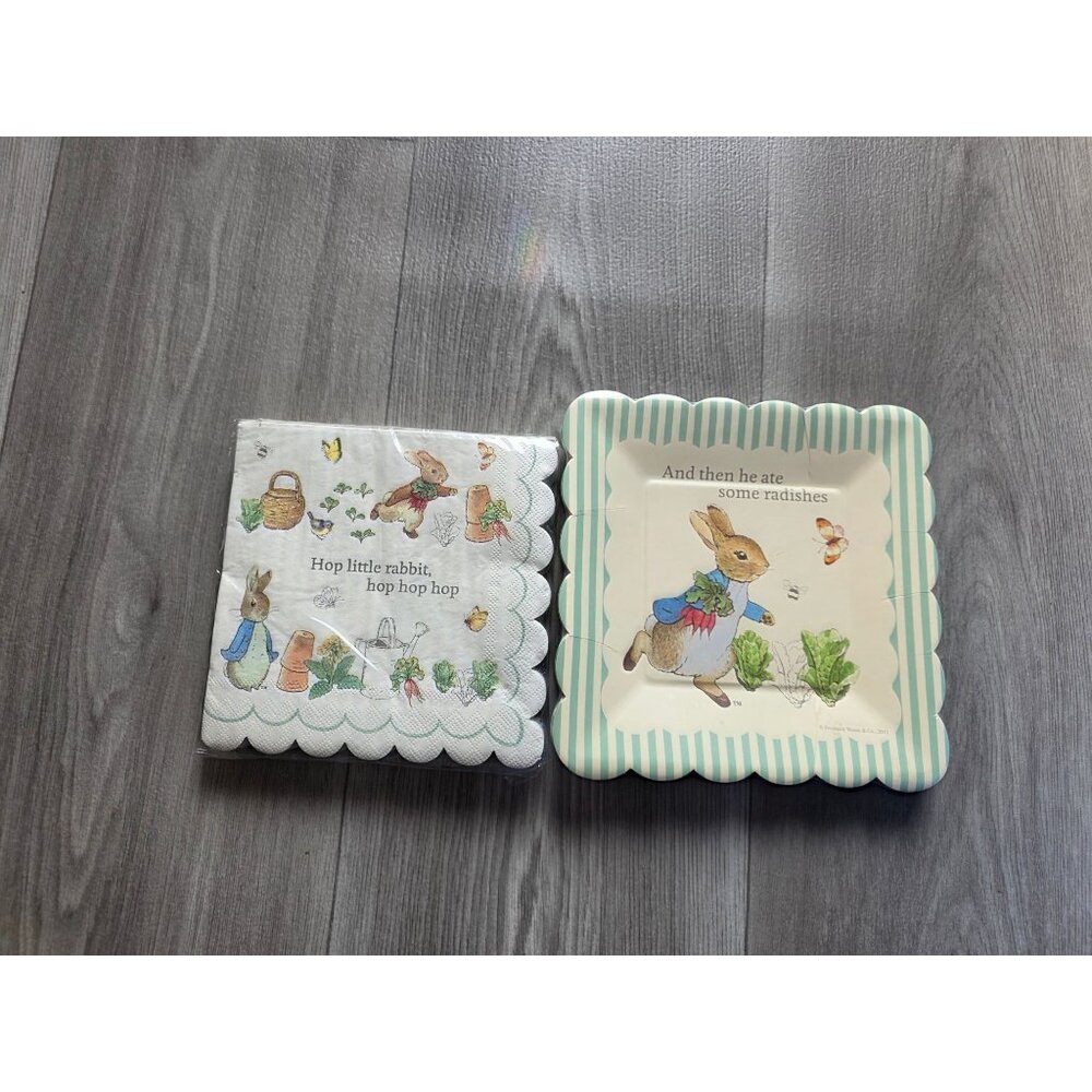 Peter Rabbit Theme Party Napkins& Plates 20 Count Whimsical Scalloped Edge